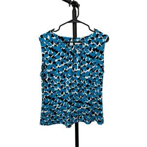 Calvin Klein Blue Black Patterned Sleeveless Blouse Sz XLP